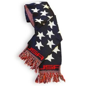 Knitmakers USA USA Red White and Blue Acrylic Knit Scarf with Stars 9"x83”